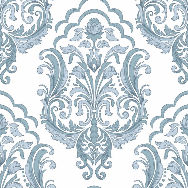 Blue and white damask pattern wallpaper