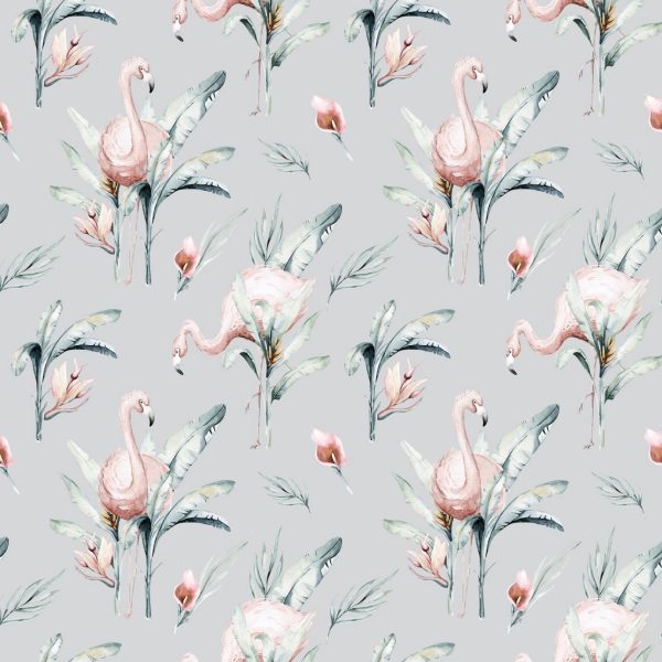 Pink flamingos on grey wallpaper and wall murals shop in South Africa. Wallpaper and wall mural online store with a huge range for sale.