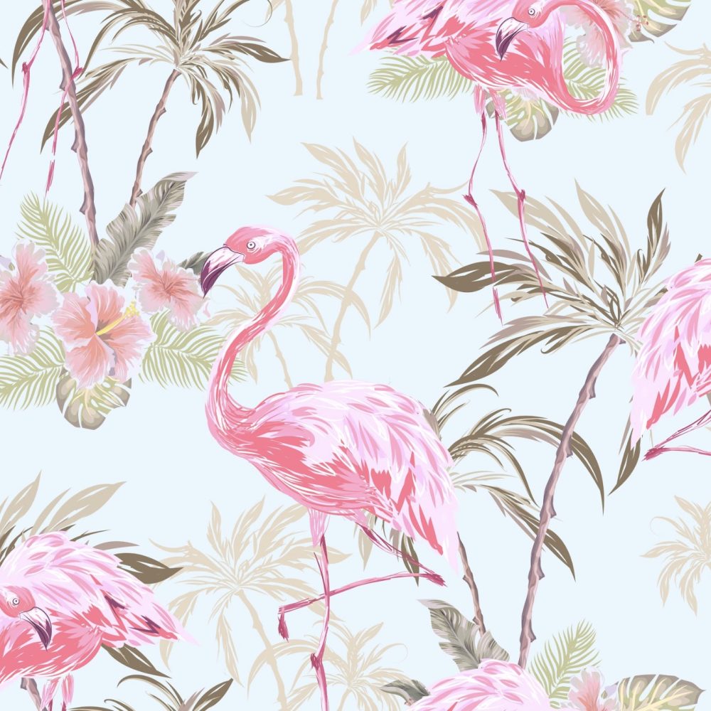 Sky blue flamingo wallpaper