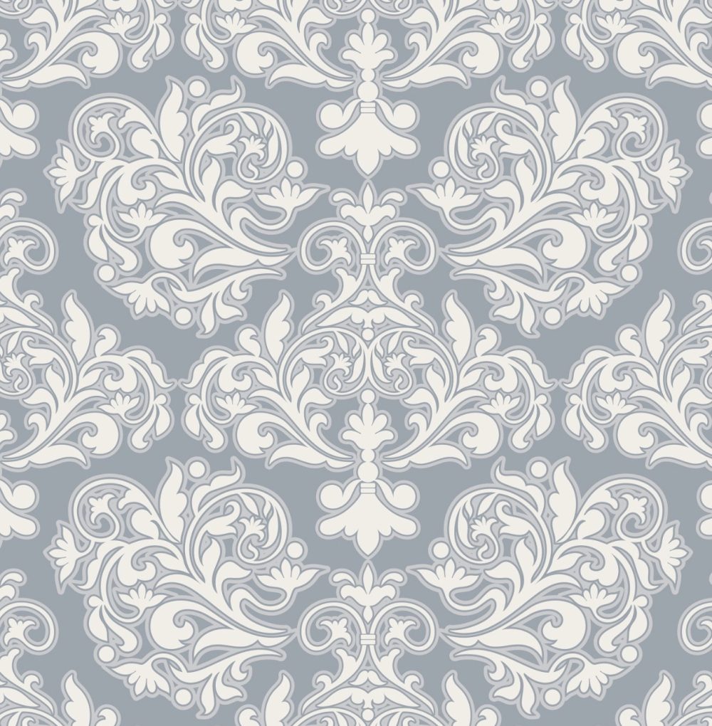 Antique deep blue and cream damask pattern wallpaper