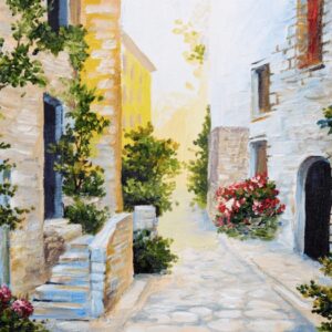 Cobble stone streets oil painting wallpaper and wall murals shop in South Africa. Wallpaper and wall mural online store with a huge range for sale.