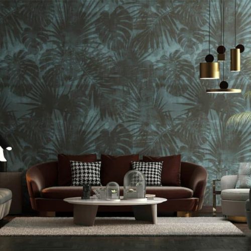 Statement Collection faded green and dark grey tropical leaves wallpaper and wall murals shop in South Africa. Wallpaper and wall mural online store with a huge range for sale.