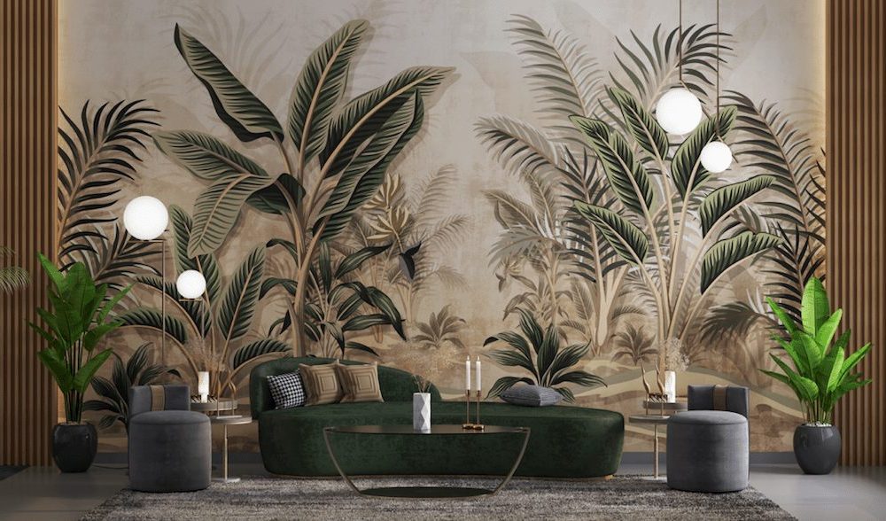 Artistic banana palm tree forest wallpaper and wall murals shop in South Africa. Wallpaper and wall mural online store with a huge range for sale.