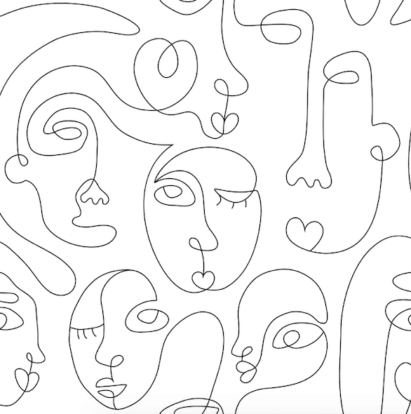 Single line sketch of faces on white background. wallpaper and wall murals shop in South Africa. Wallpaper and wall mural online store with a huge range for sale. 