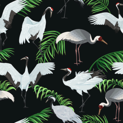 White cranes and fir leaves wallpaper and wall murals shop in South Africa. Wallpaper and wall mural online store with a huge range for sale.