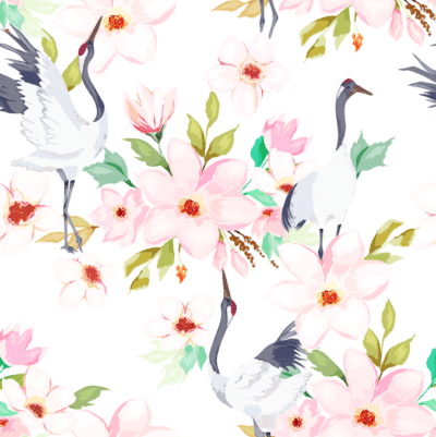 Demoiselle crane bird with pink flowers wallpaper and wall murals shop in South Africa. Wallpaper and wall mural online store with a huge range for sale.