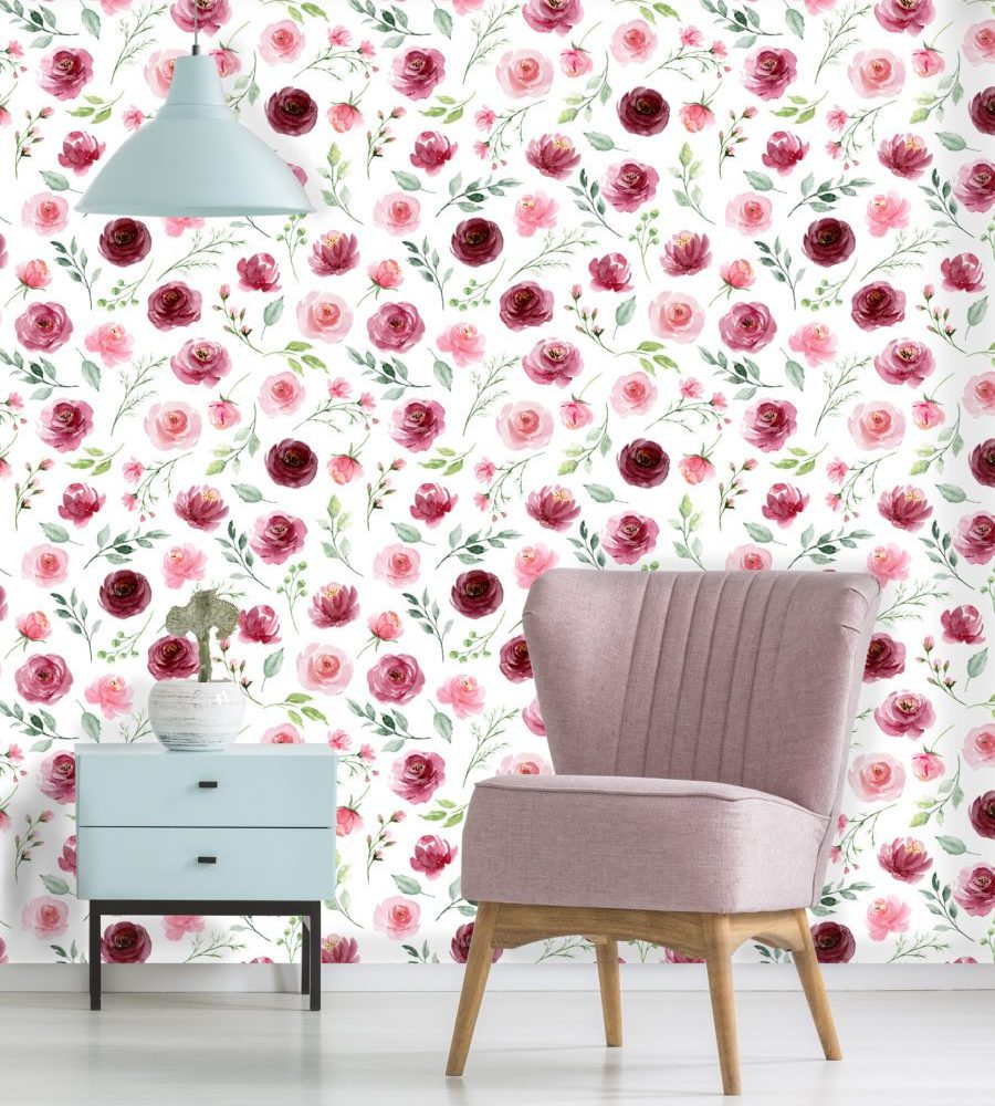 Watercolour roses wallpaper and wall murals shop in South Africa. Wallpaper and wall mural online store with a huge range for sale.