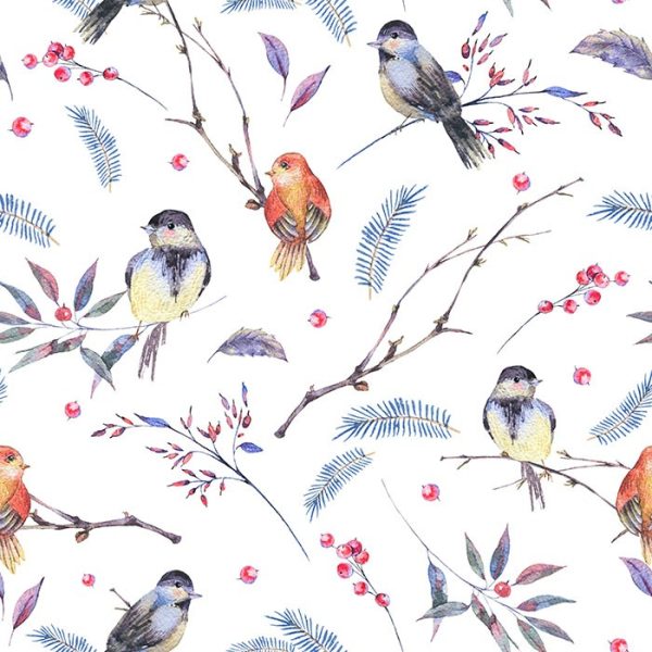 Winter Birds & Berries Wallpaper