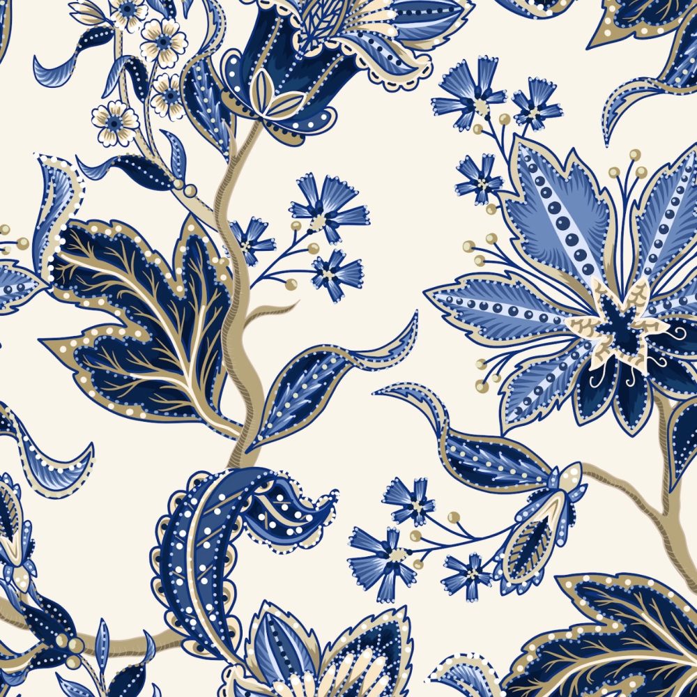 Prickly paisley wallpaper in blues and creams