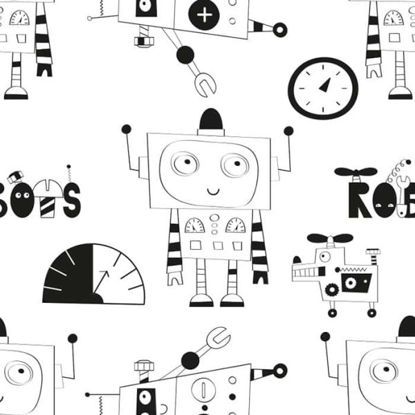 Stanley The Robot Black & White Wallpaper
