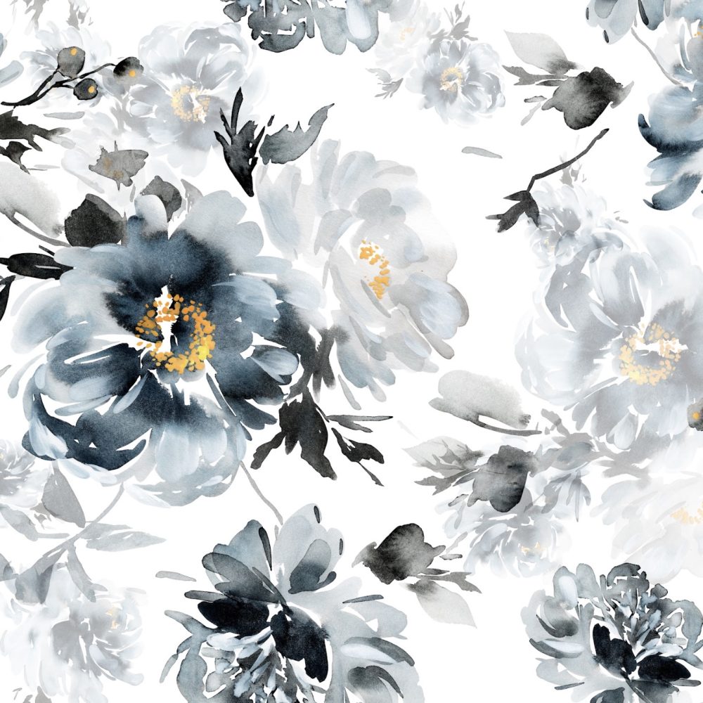 watercolour grey and navy flowers wallpaper and wall murals shop in South Africa. Wallpaper and wall mural online store with a huge range for sale.