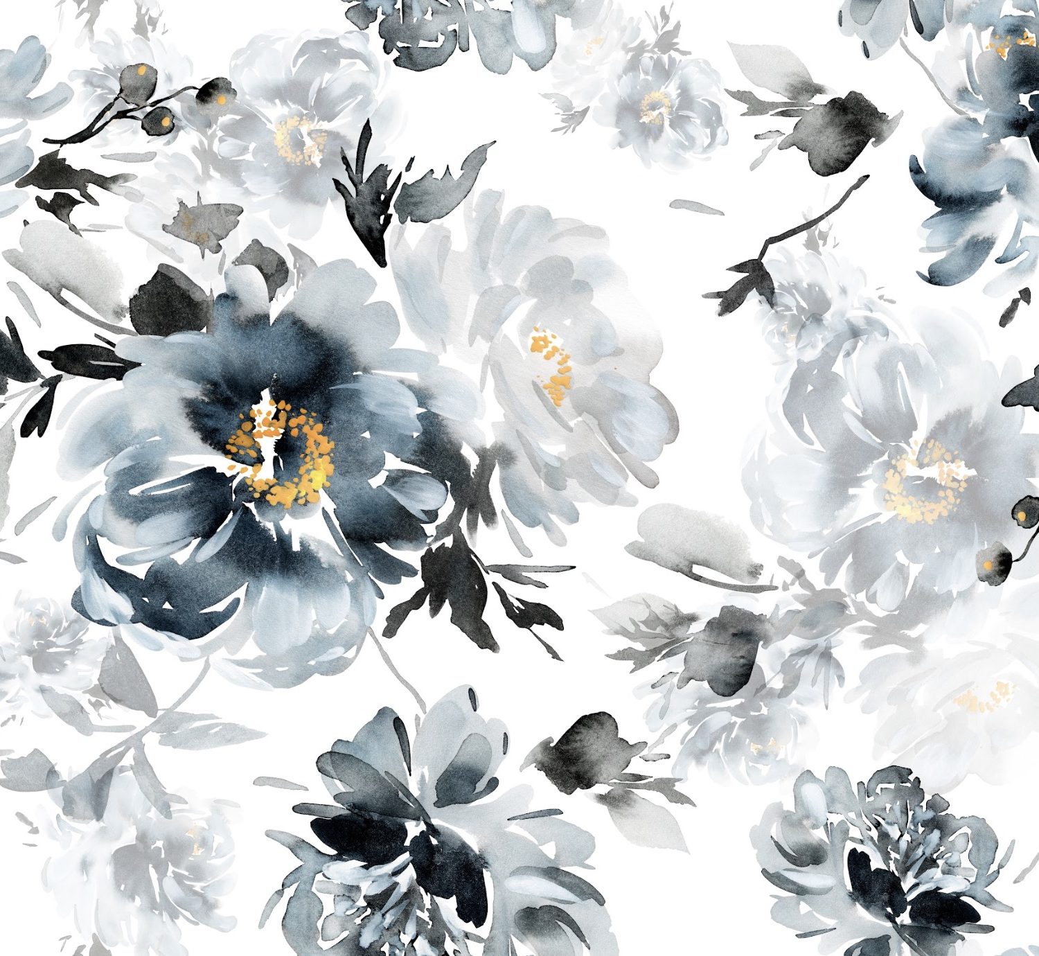 watercolour grey and navy flowers wallpaper and wall murals shop in South Africa. Wallpaper and wall mural online store with a huge range for sale.