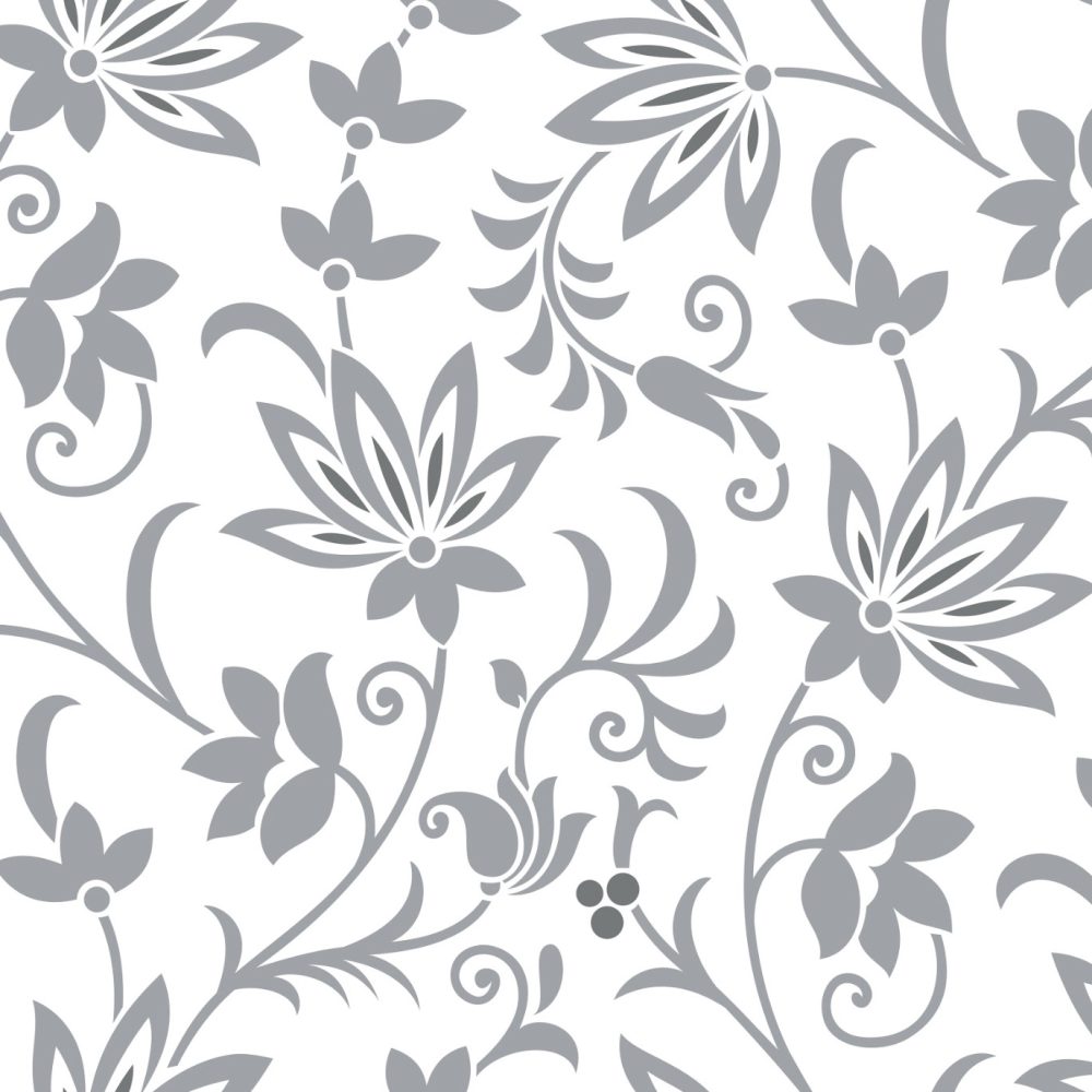 Stylised grey vines on white wallpaper