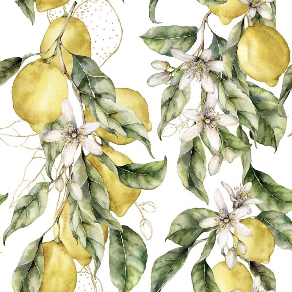 Trailing lemon wallpaper, with green leaves