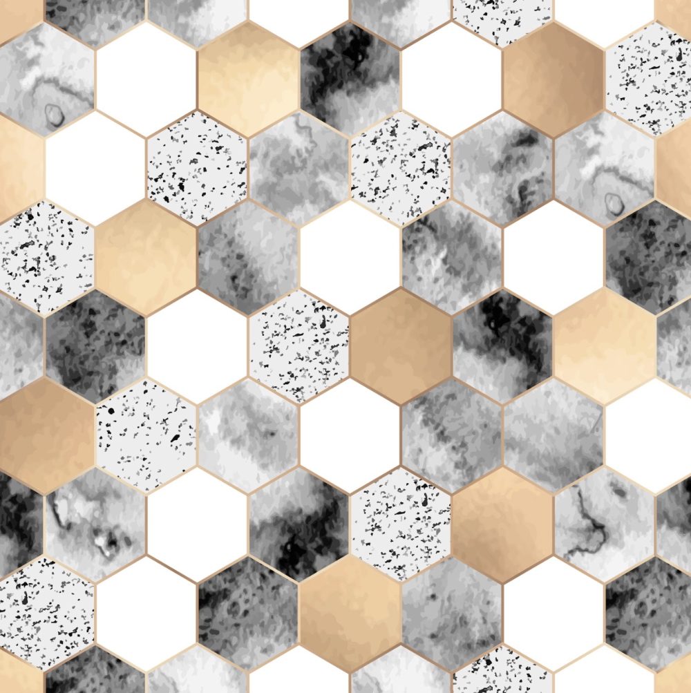 Gold and marble honeycomb tile wallpaper