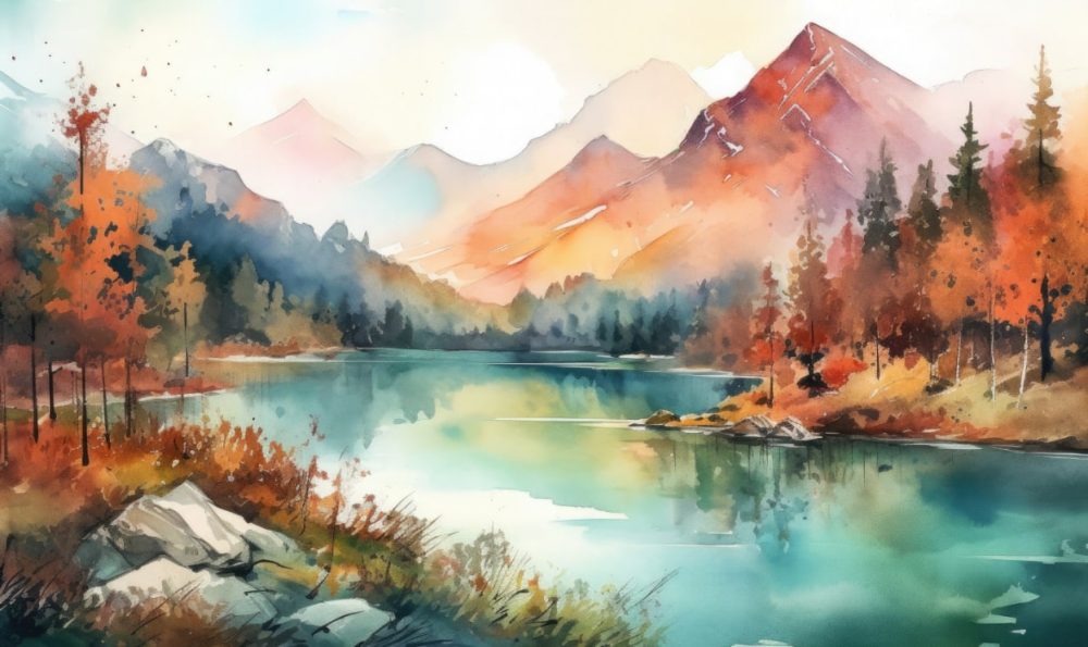 Watercolour lake wallpaper wall mural South Africa