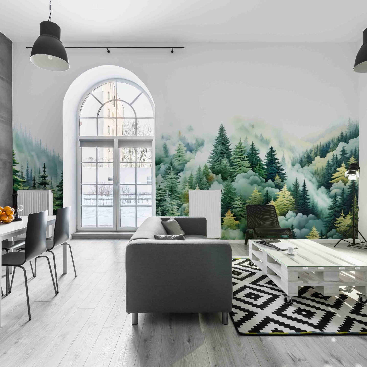 Mural Misty Forest Serenity