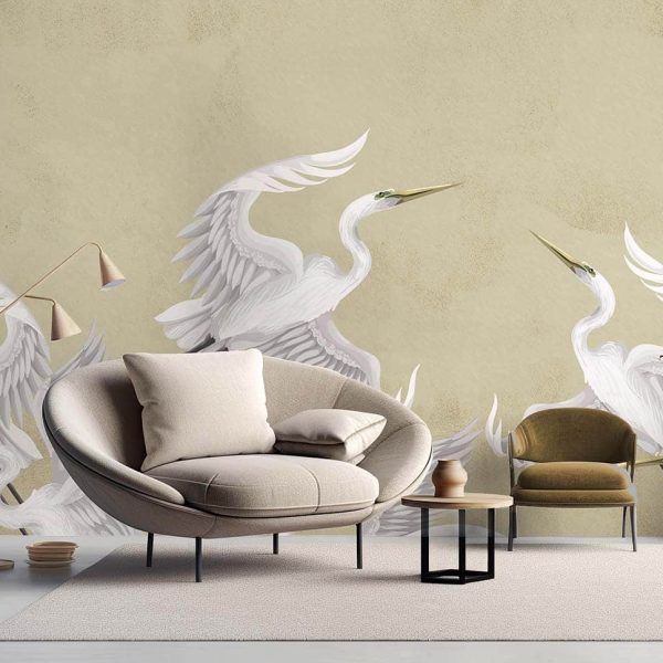 Taking flight heron wallpaper in beige