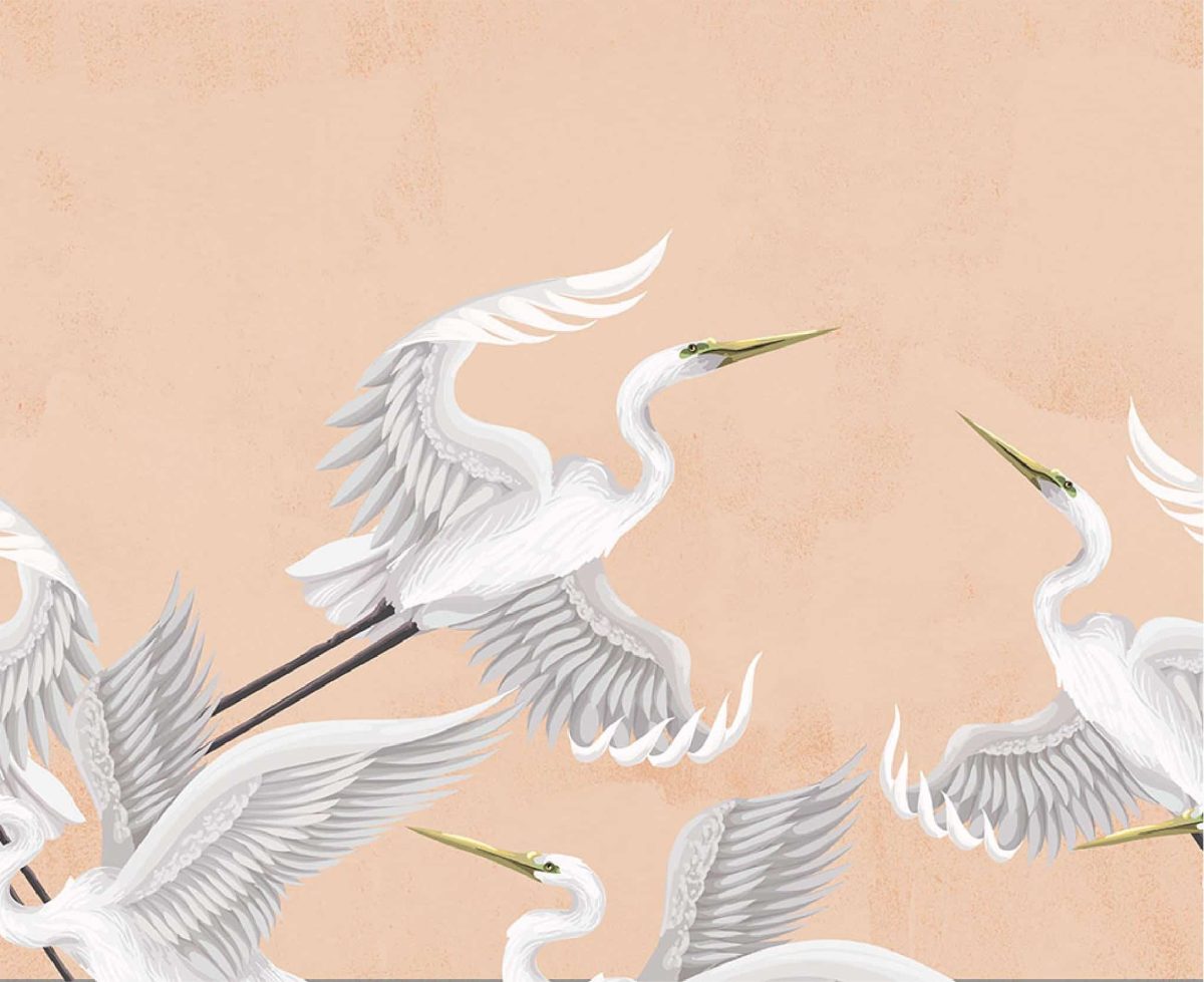 Taking flight heron wallpaper in peach fuzz