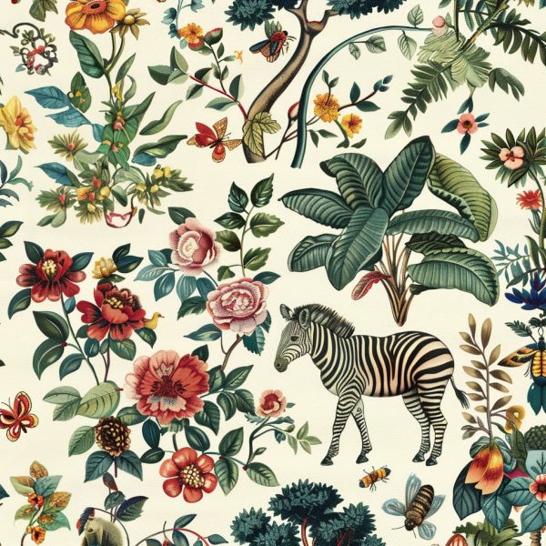 Artistic critters including bees and zebra cottage core style wallpaper from Wallpaper Online South Africa