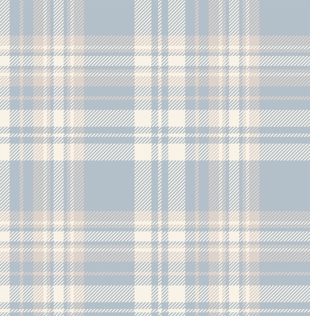 Light blue, beige and cream plaid design wallpaper. Tartan wallpaper for sale from Wallpaper Online South Africa