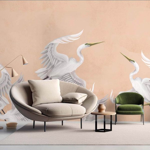 Taking flight heron wallpaper in peach fuzz