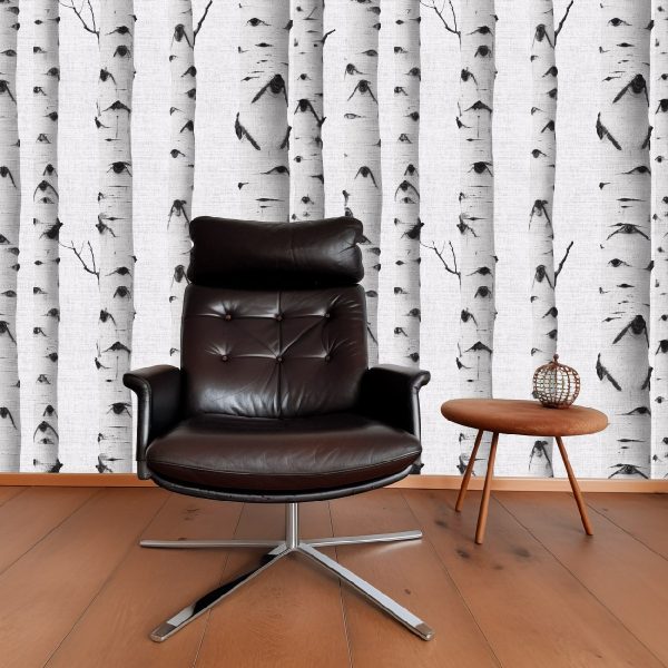 Birch Wallpaper in black and white