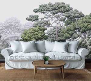 An artistic wallpaper of a forest. Wallpaper for sale from Wallpaper Online South Africa