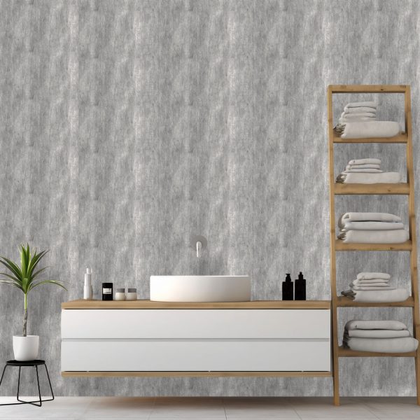 Concrete or screed texture wallpaper in cool grey colour from Wallpaper Online South Africa.