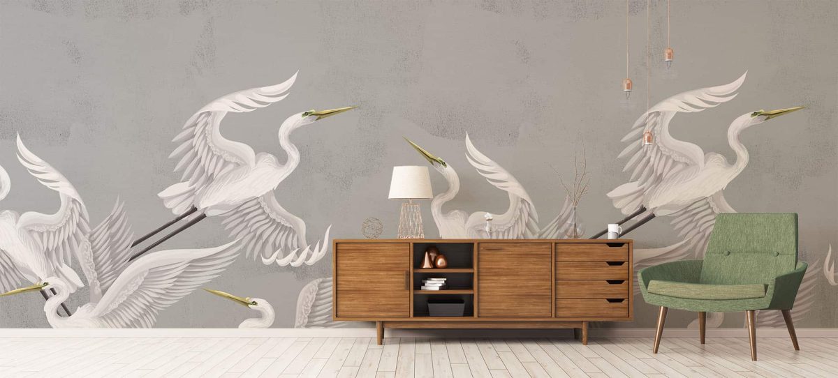 Taking Flight Wallpaper Mural Grey Wide