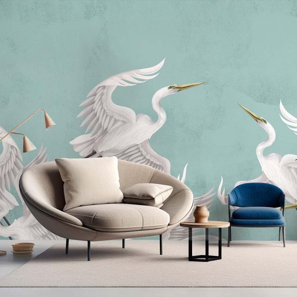 Taking flight heron wallpaper in teal