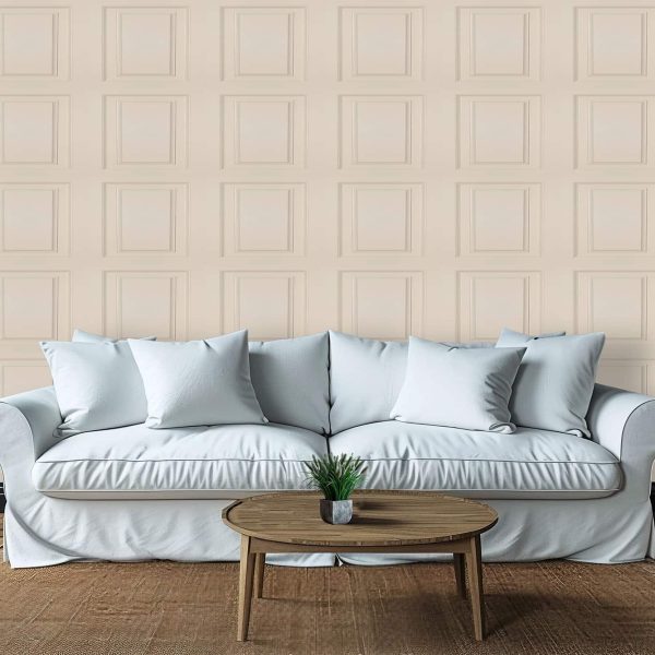 A repeating panel wallpaper in cream exclusively from Wallpaper Online South Africa.