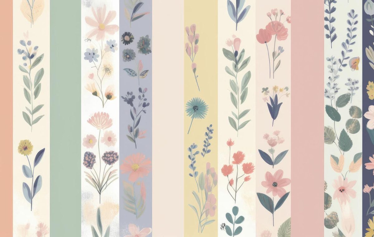 Pastel stripes with hand painted flowers wall mural from Wallpaper Online South Africa