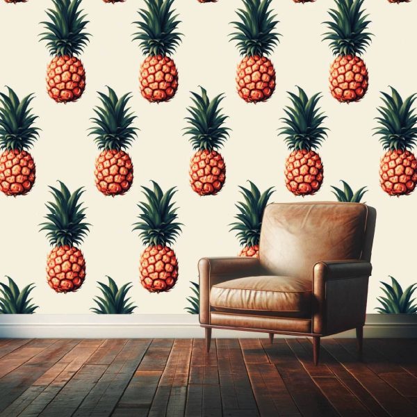Pineapple wallpaper in orange green and cream for sale online from Wallpaper Online South Africa