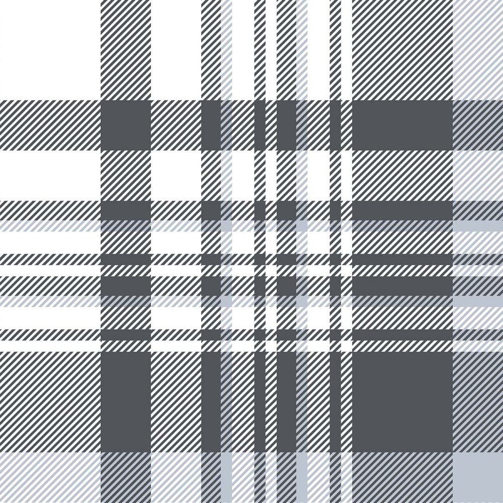 Gray, charcoal and white plaid design wallpaper. Tartan wallpaper for sale from Wallpaper Online South Africa