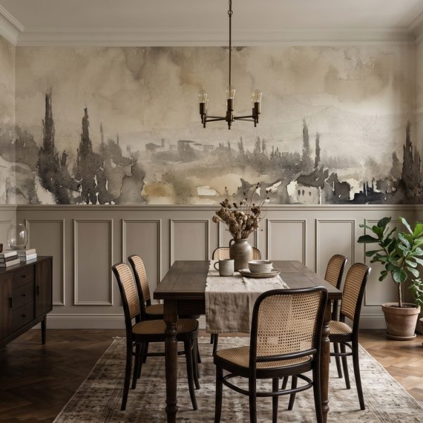 Grisaille Countryside Landscape Mural
