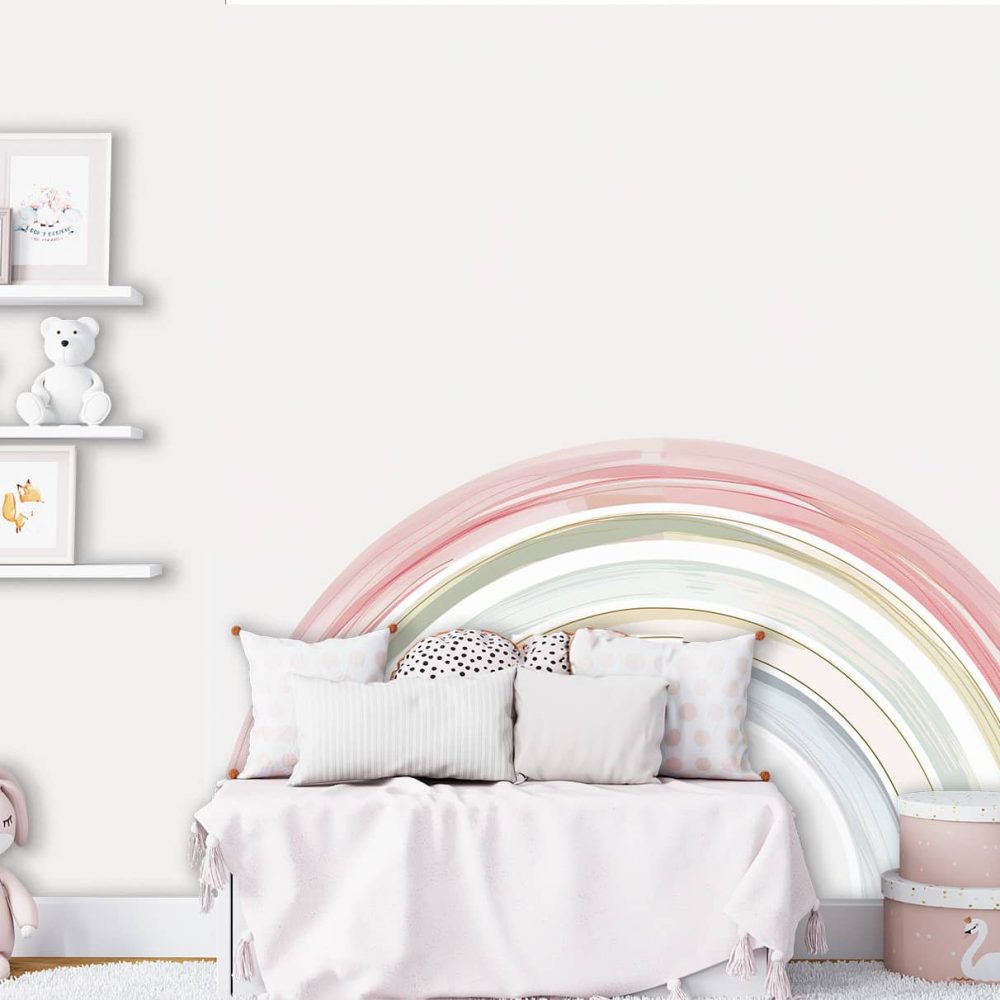 a soft pastel rainbow wall mural perfect for a nursery or little girls room. Available exclusively from Wallpaper Online South Africa