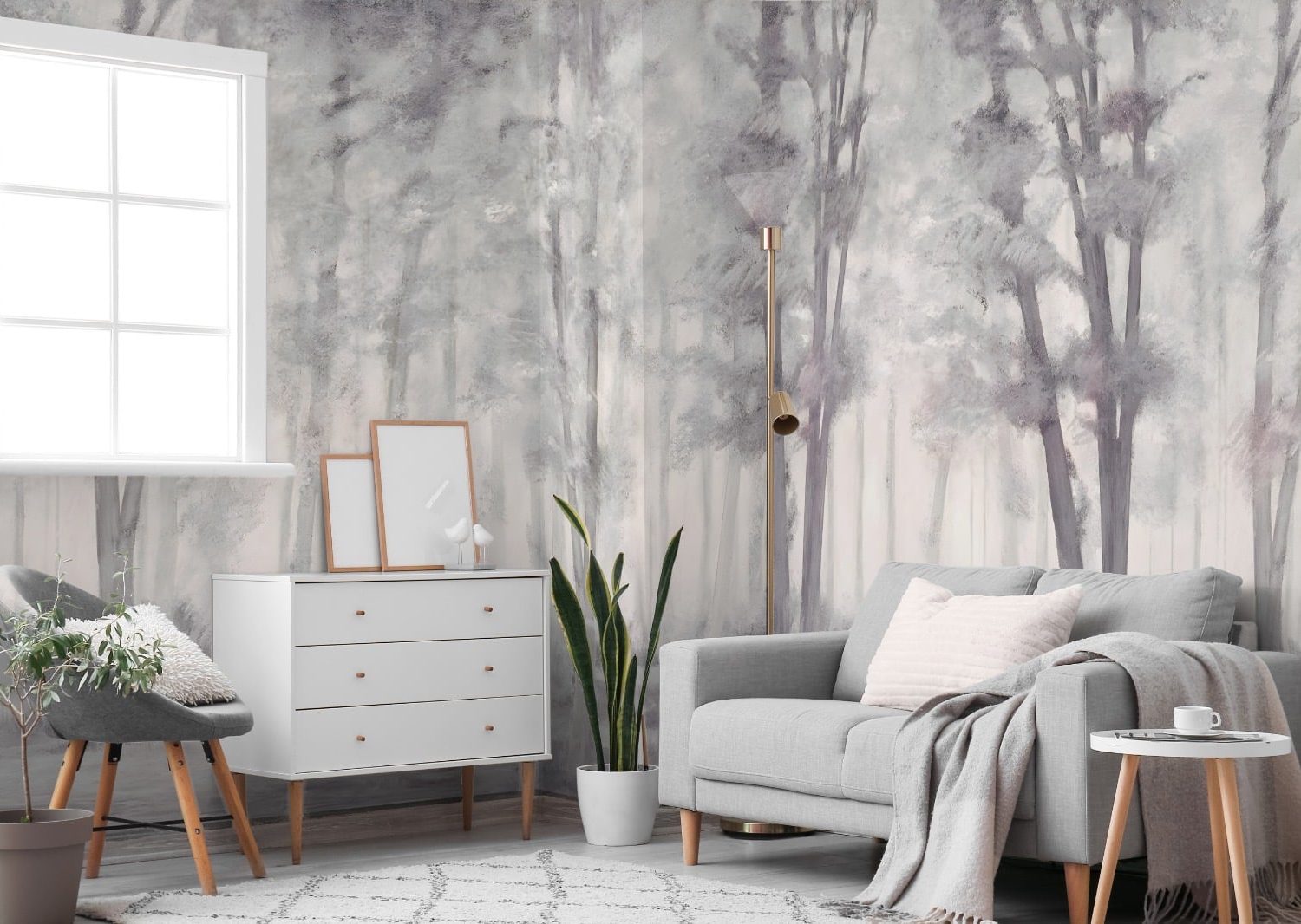 Grisaille style misty forest mural from Wallpaper Online South Africa.