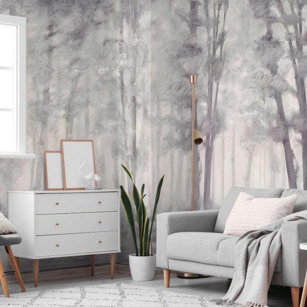 Grisaille style misty forest mural from Wallpaper Online South Africa.