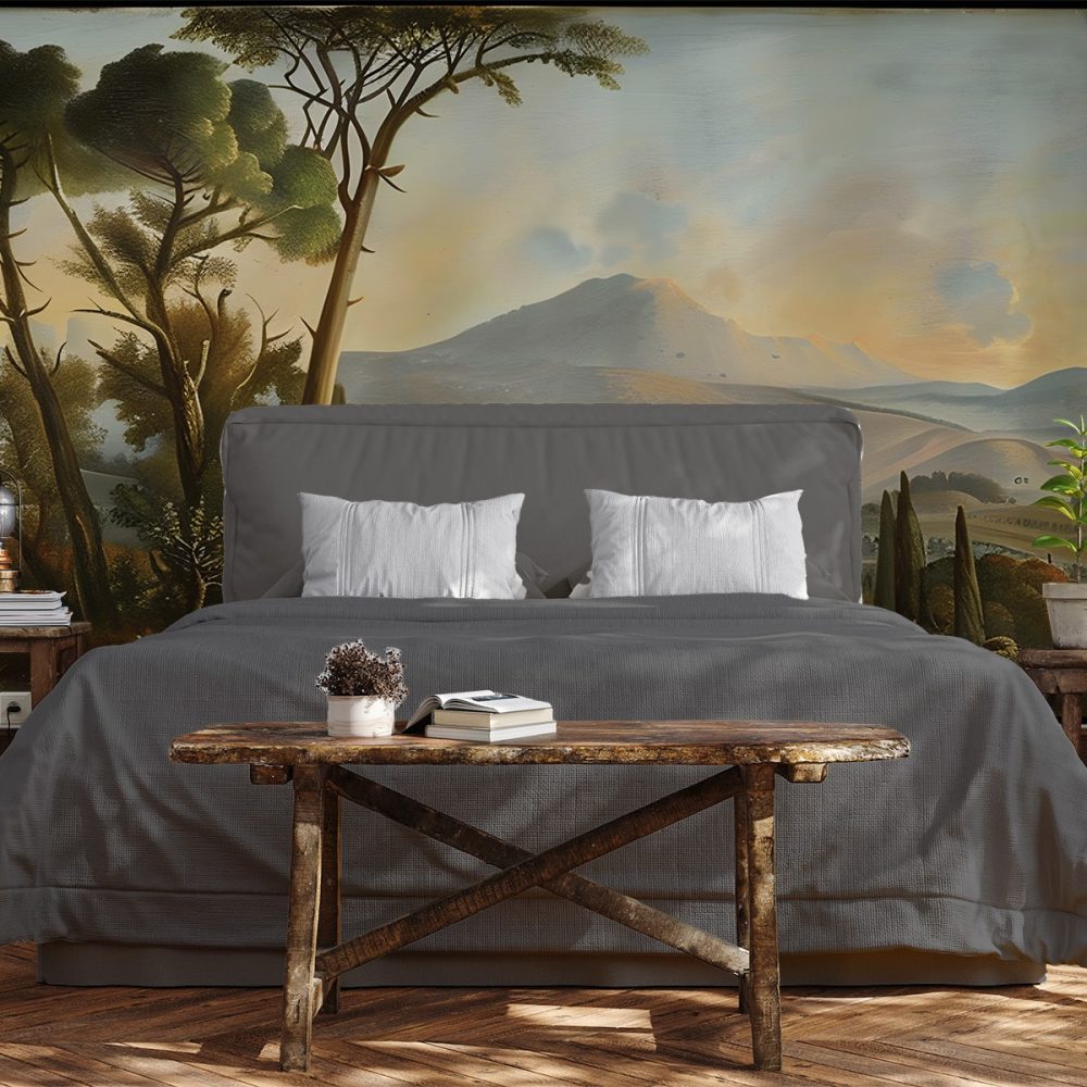 Vintage style beige countryside mural from Wallpaper Online South Africa.