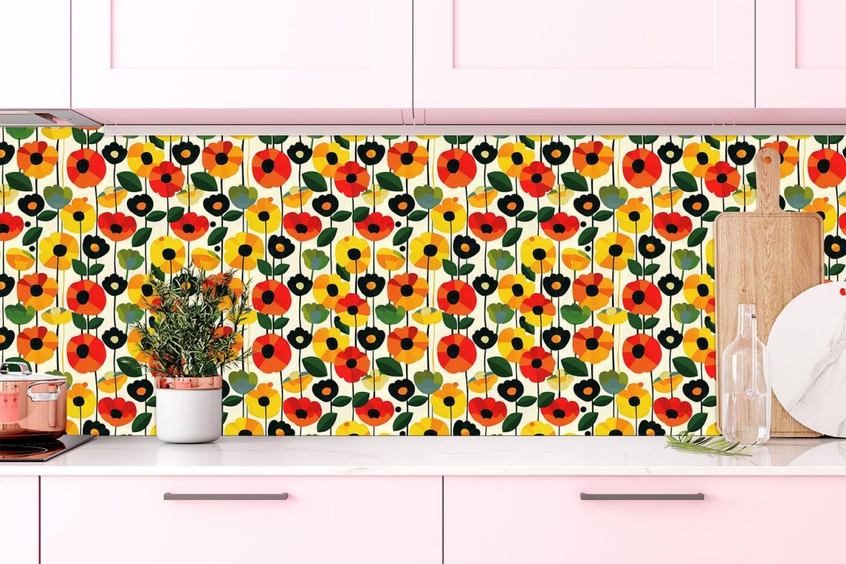 Mid century poppy flowers wallpaper from Wallpaper Online South Africa