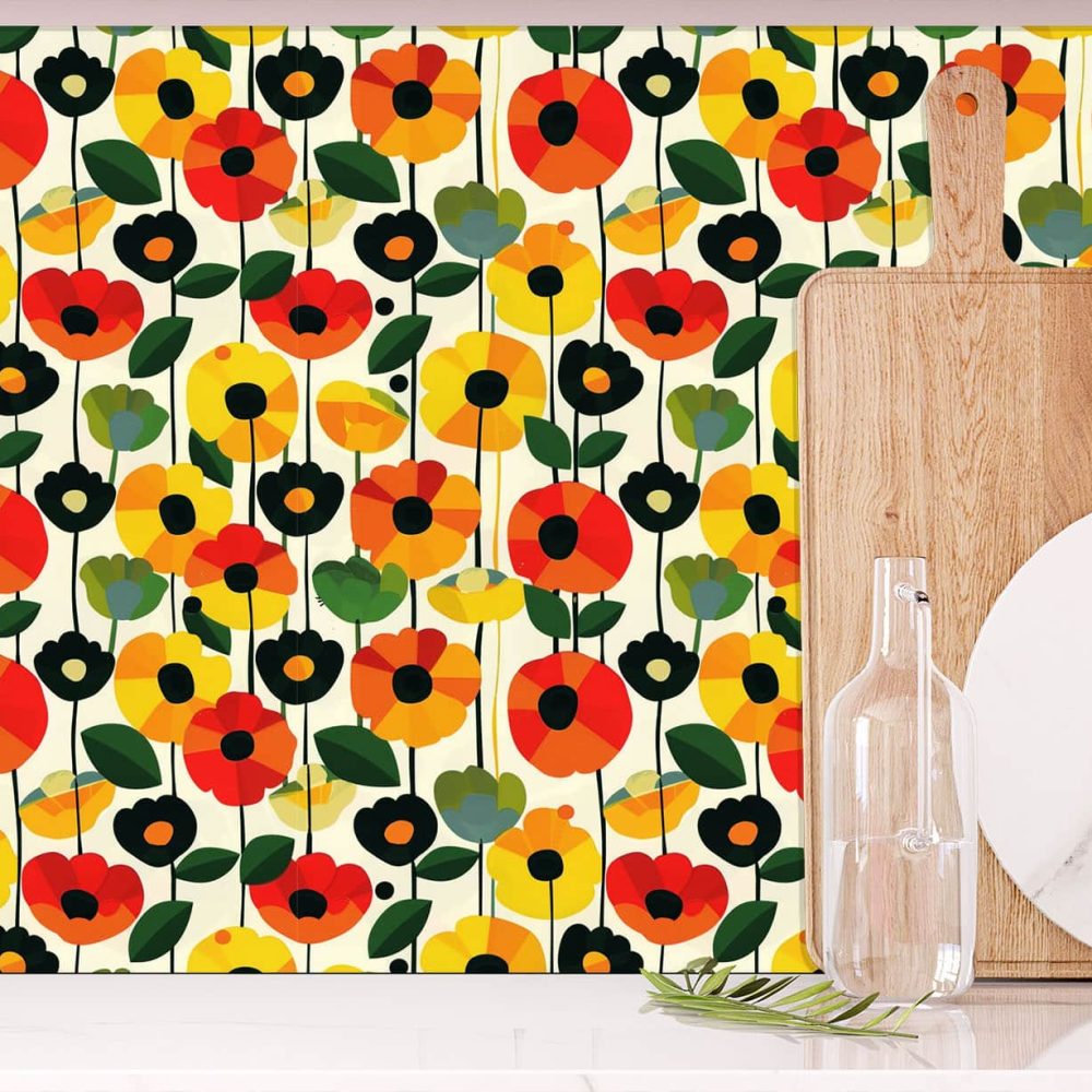 Mid century poppy flowers wallpaper from Wallpaper Online South Africa