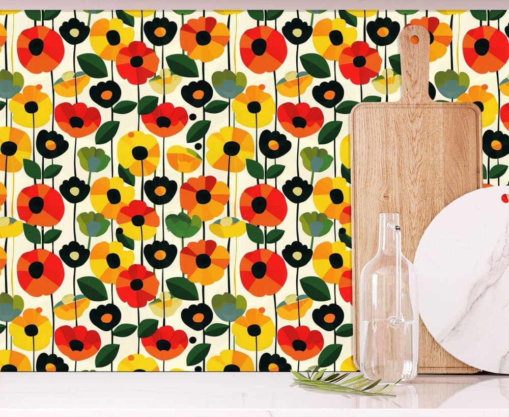 Mid century poppy flowers wallpaper from Wallpaper Online South Africa