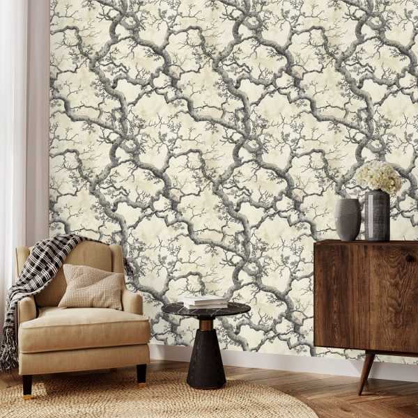 Beige Baroque Trees Wallpaper