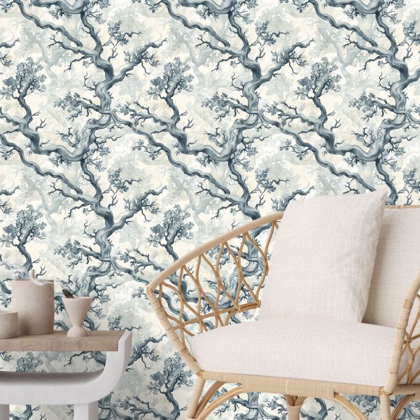 Blue Baroque Trees Wallpaper