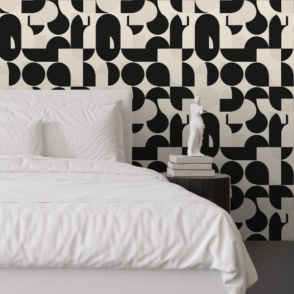 Geometric art deco monochrome wallpaper available exclusively from Wallpaper Online South Africa