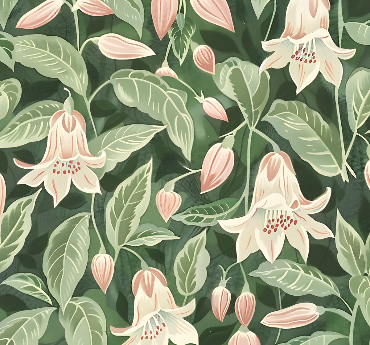 Pink and Green wallpaper pattern of moonflowers available exclusively from wallpaper online South Africa