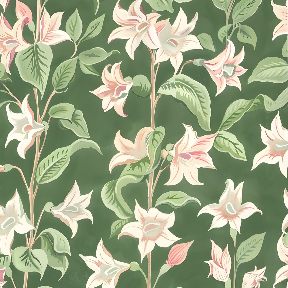 Pink and Green wallpaper pattern of moonflowers available exclusively from wallpaper online South Africa