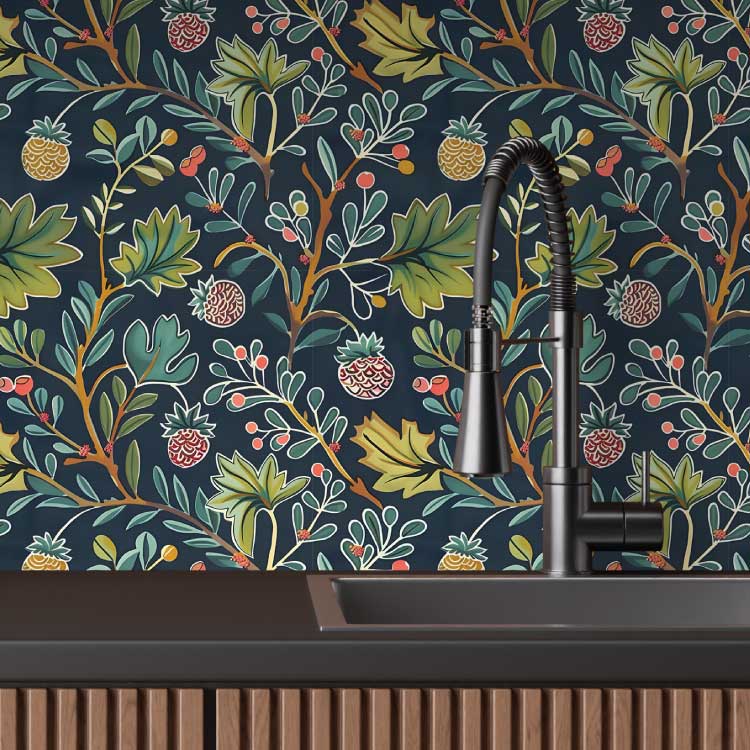 cottage core vintage blue botanical pattern wallpaper