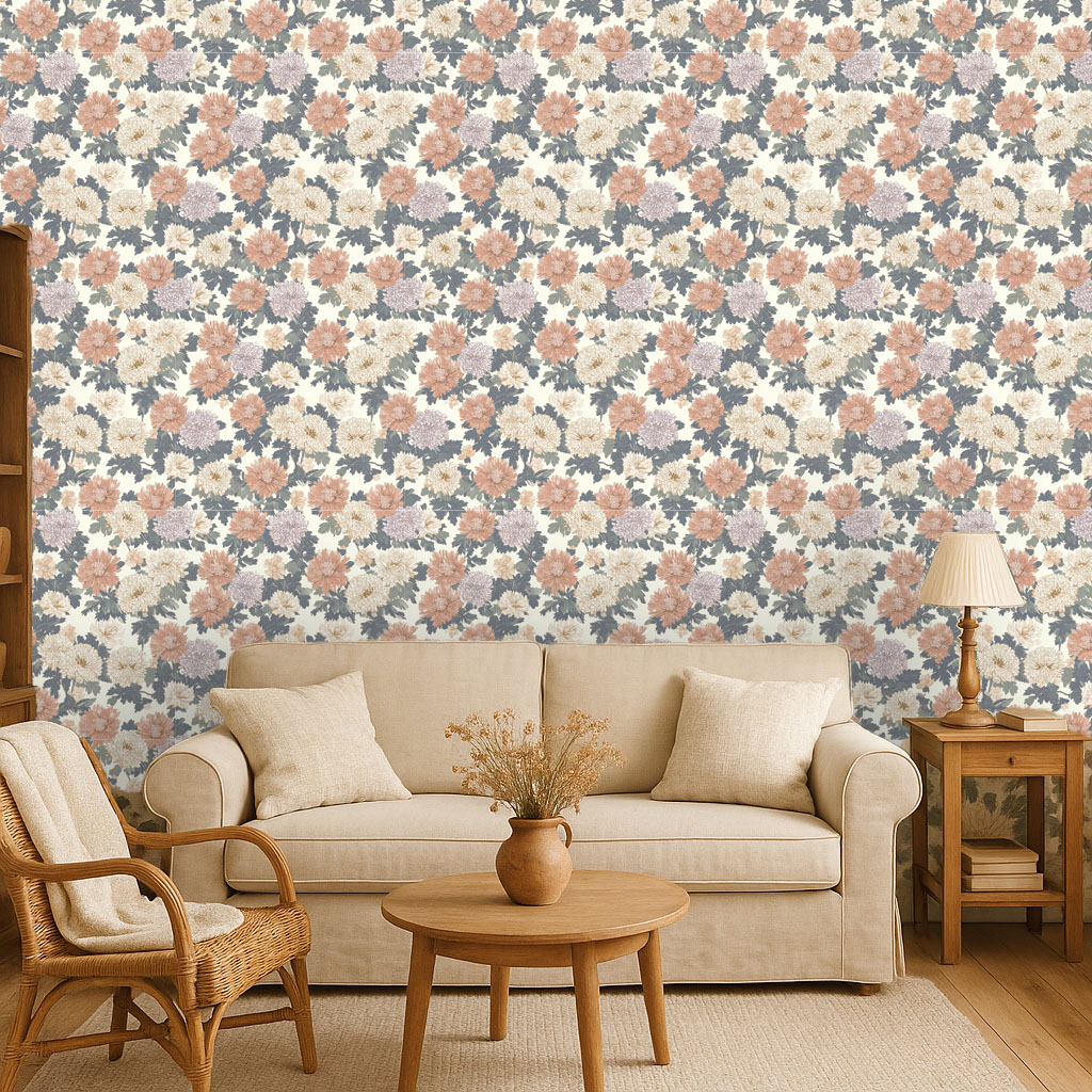 Bring timeless elegance to your space with this beautifully detailed chrysanthemum wallpaper in soft peach, ivory, and dusty lavender tones. Featuring large, hand-illustrated blooms with intricate petal textures and vintage-inspired botanical leaves, this removable wallpaper adds a calming, romantic charm to bedrooms, living rooms, and bathrooms. Made from waterproof, canvas-textured material, it’s both renter friendly and easy to install. Ideal for classic, cottagecore, or vintage interiors.